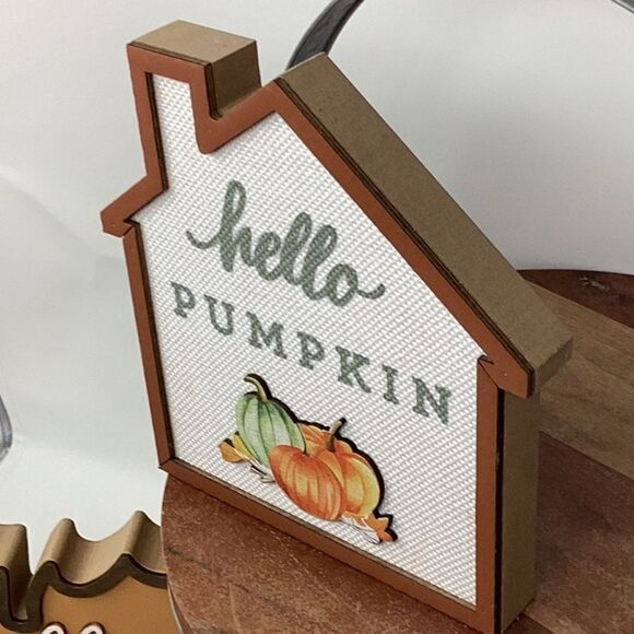hello PUMPKIN‎ house-shaped Fall decor Autumn tabletop tiered tray display cute - Picture 5 of 8